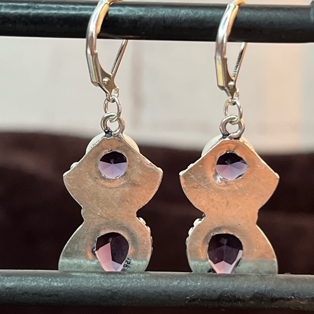 Sterling Silver Amethyst Drop Earrings - Purple Teardrop Dangle - Picture 3 of 8